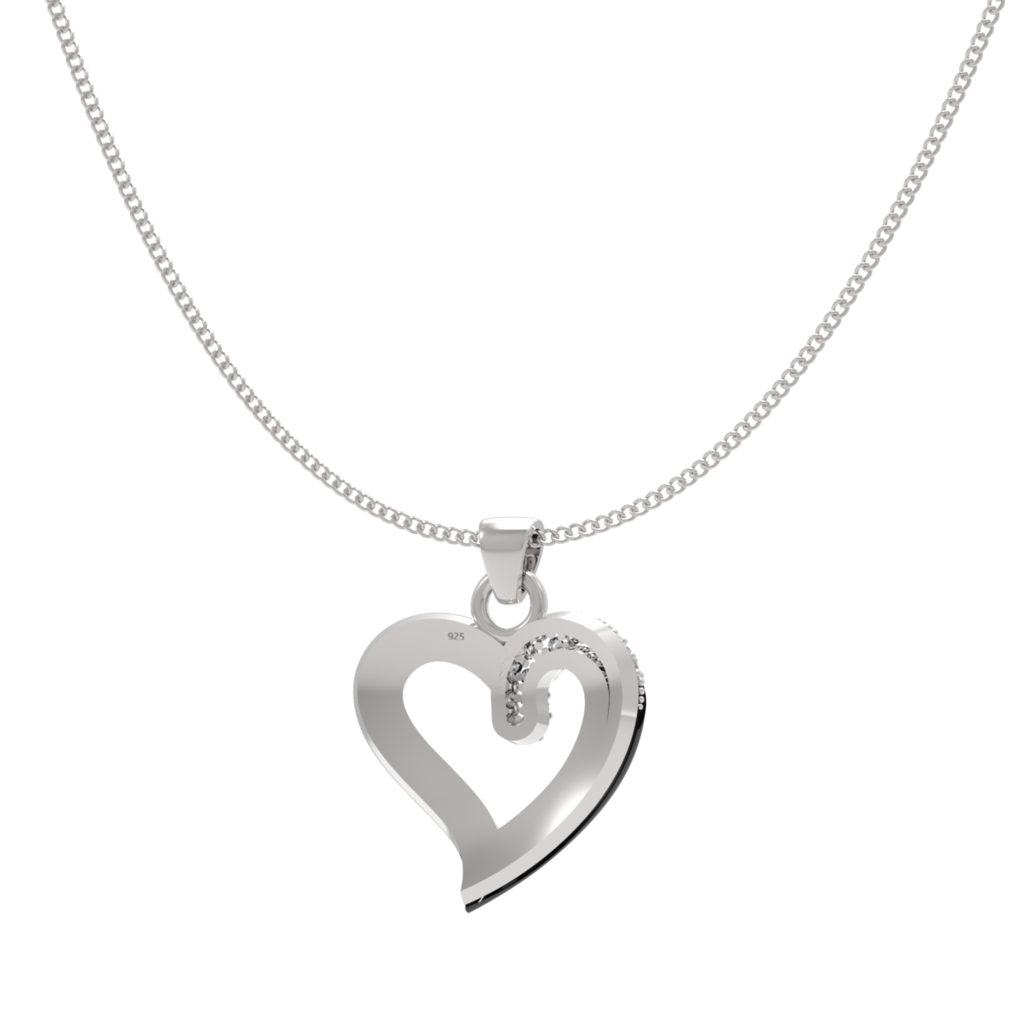 Chic Black Heart Pendant With Chain, Hallmarked 925 Sterling Silver